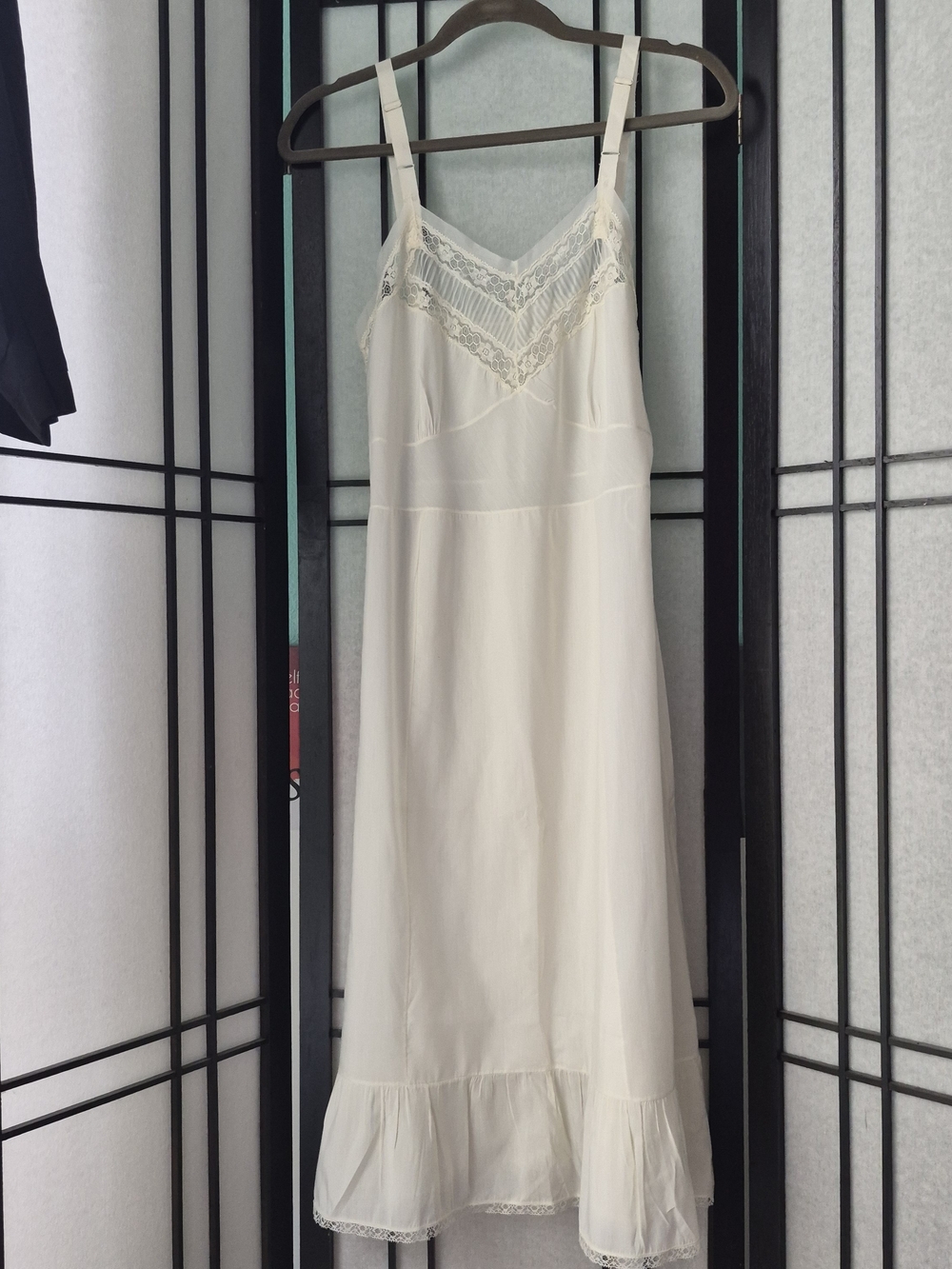 Vintage Cream Lace-Trim Slip Dress